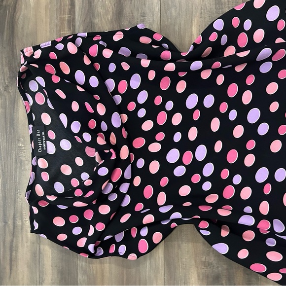 💗Black Cowl Neck Top with Pink and Purple Polka Dots - Picture 2 of 5